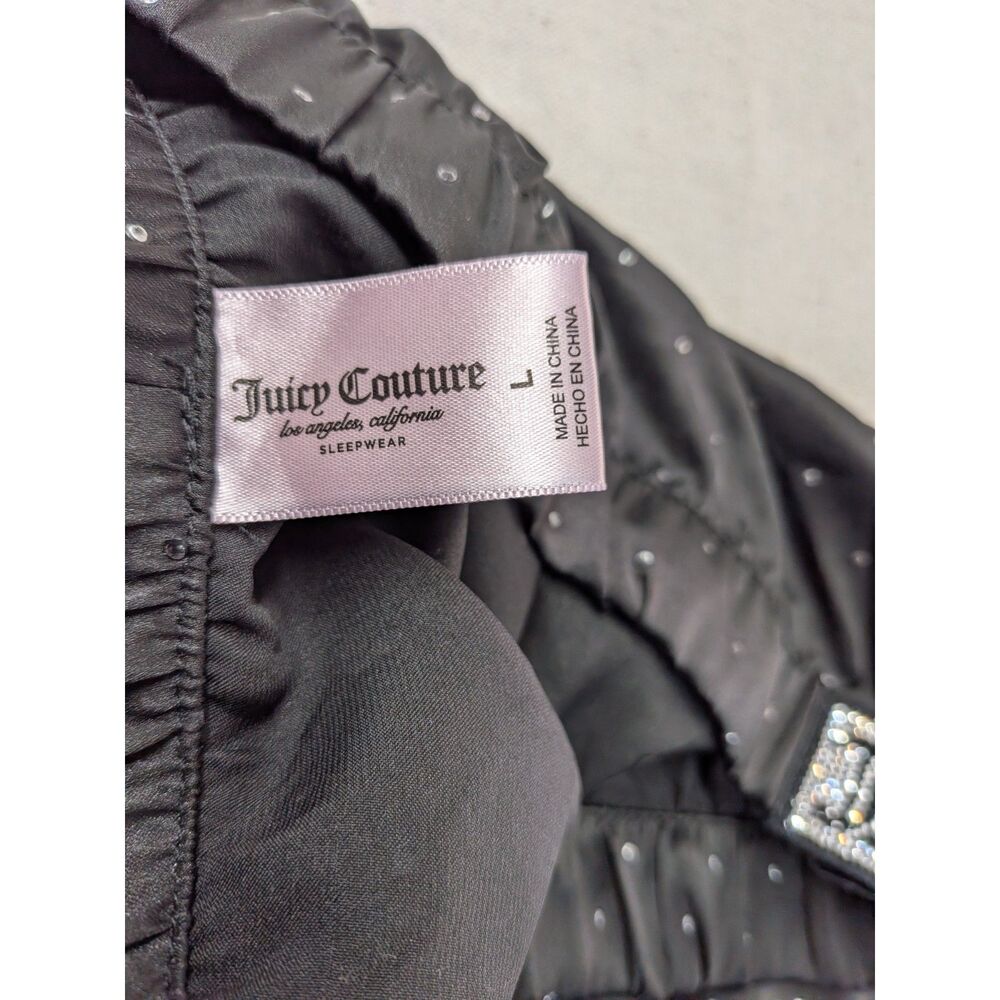 Y2K Glam Satin Pajama Pants L Juicy Couture Rhinestone Stud Black Pink